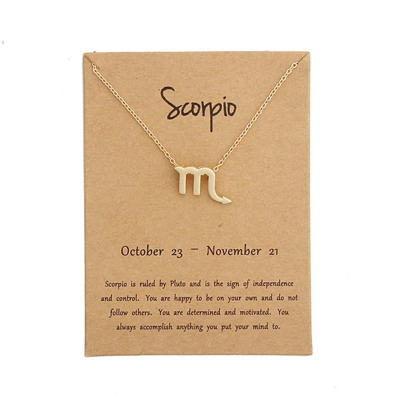 6183-Scorpio 12 Созвездие Кулон ожерелье Знак зодиака ожерелье подарок на день рождения открытка для женщин Девушка - Окраска металла: 6183-Scorpio