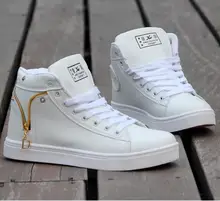 2017 Hot Fashion High Top Casual Shoes For Men PU Leather Lace Up White Black Color Mens Casual Shoes Men High Top Shoes