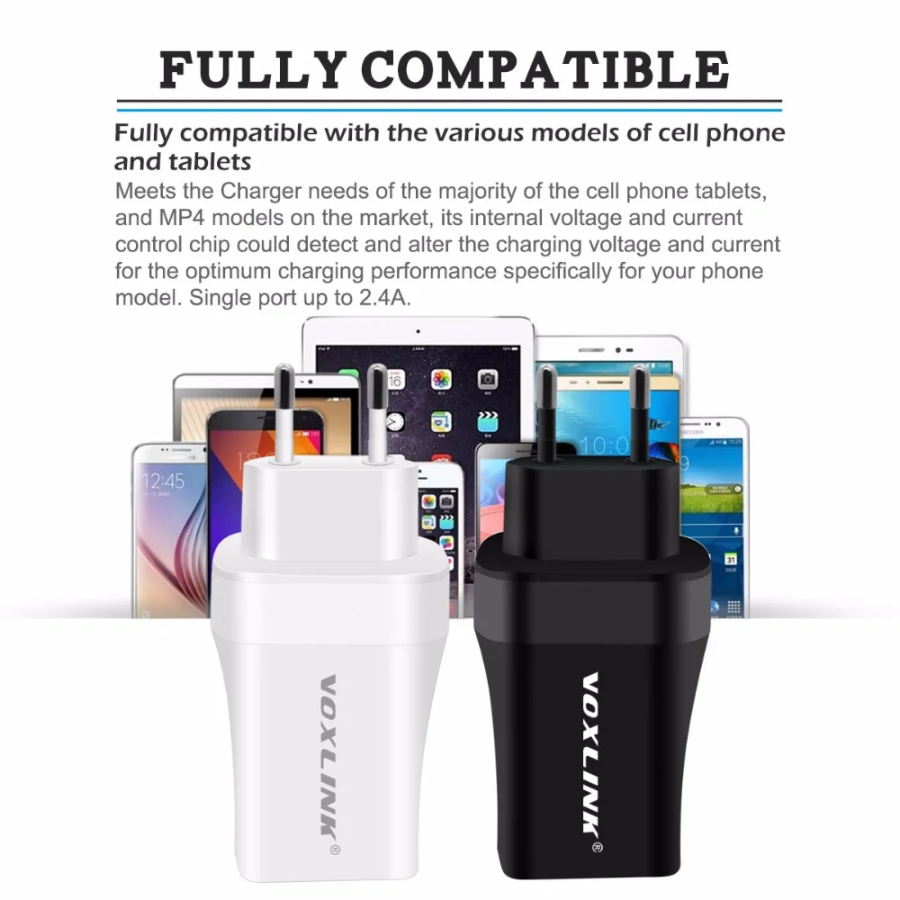 VOXLINK 3 порта USB зарядное устройство 5V 2.4A портативное мини настенное/дорожное с