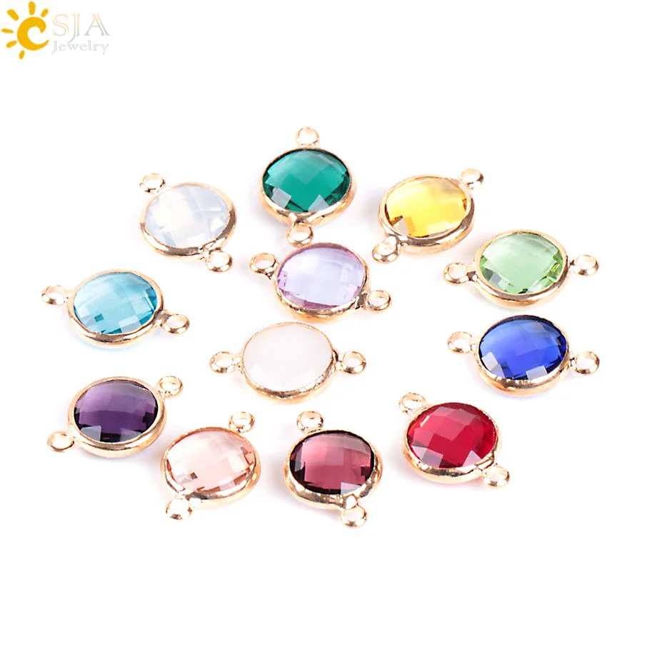

CSJA 10pcs Shiny Round Glass Crystal Loose Beads Double Hole Pendant Connector for Female Necklaces Earrings Jewelry Making E882