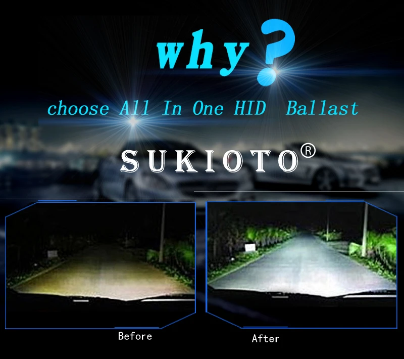 SUKIOTO Car Headlights Kit 55W H7 Xenon lights 4300K 5000K 6000K 8000K Metal H7 H7T AC Canbus Round Ballast igniter Headlamp Kit