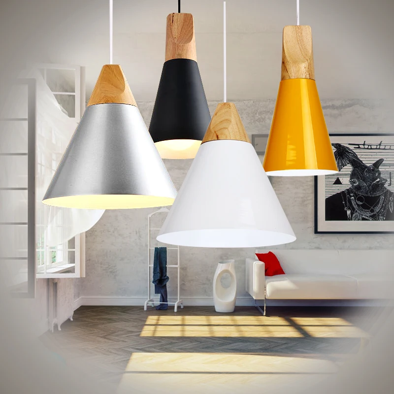 Online Nordic Anhänger Lichter Für Home Beleuchtung Moderne Hängende Lampe Holz Aluminium Lampenschirm Led lampe Schlafzimmer Küche Licht 90 260V E27