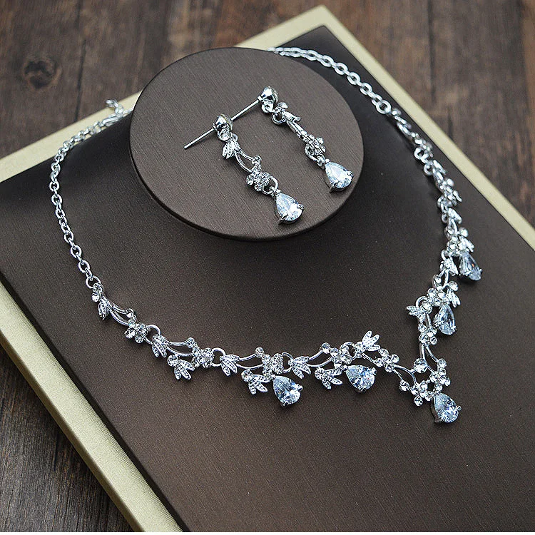 Design de moda de Cristal de Noiva 3 PCS Clipe Colar Brincos Tiaras Coroas Nupciais Do Casamento Conjunto de Jóias Acessórios Para Mulheres (4)