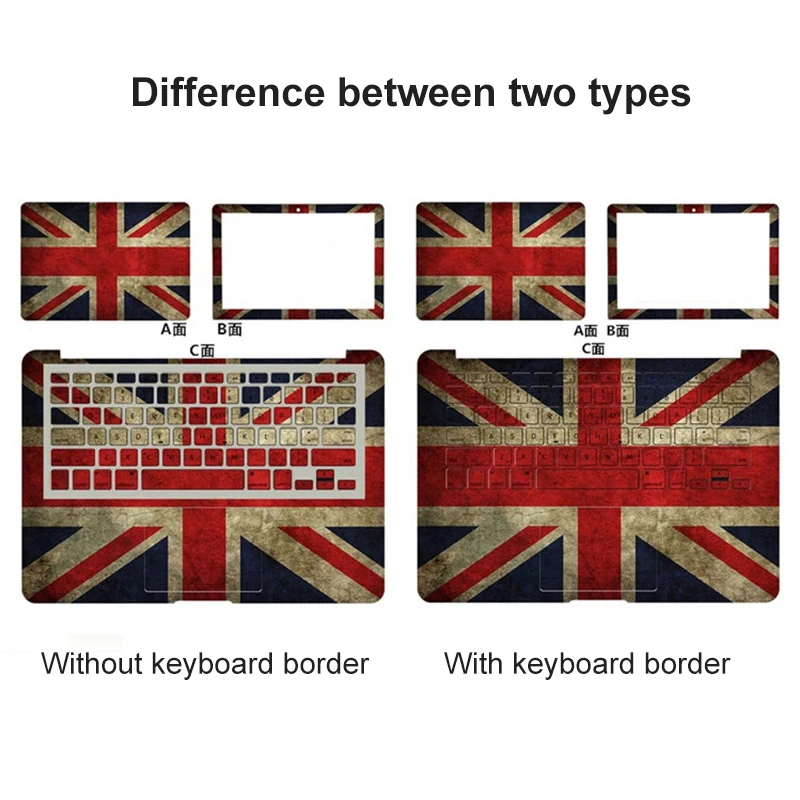 3 Sides Laptop Skin Notebook Stickers For Lenovo Dell Asus HP 14 15.6 inch Computer Decal Laptop Sticker Protective Case Cover