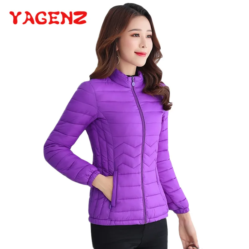

YAGENZ Thin Cotton Down Jacket Short Tops Winter Jacket Women Slim Plus size Female Parkas Coat Wave pattern Padded Jackets 182