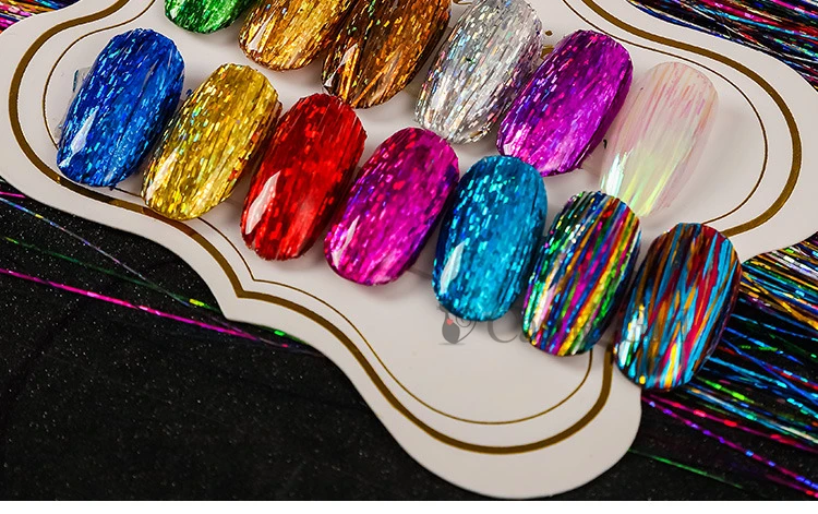 13 цветов лазерного дизайна ногтей, шелк с резьбой гвоздь, сияющая полоска, голографический маникюр, дизайн ногтей, 3D украшения для УФ-гель-лака