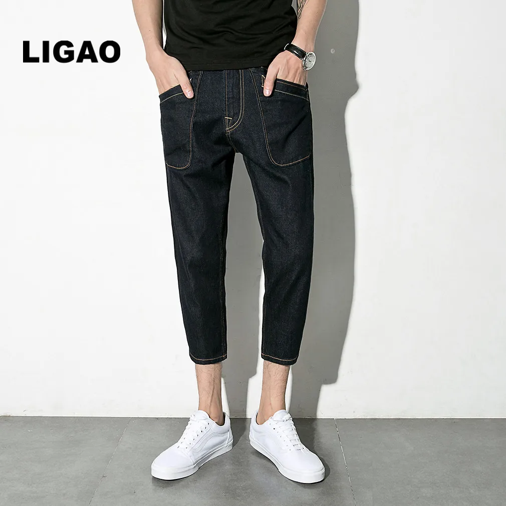 LIGAO 2017 Men's Jeans 3/4 Calf Length Pants Casual Men Slim Straight