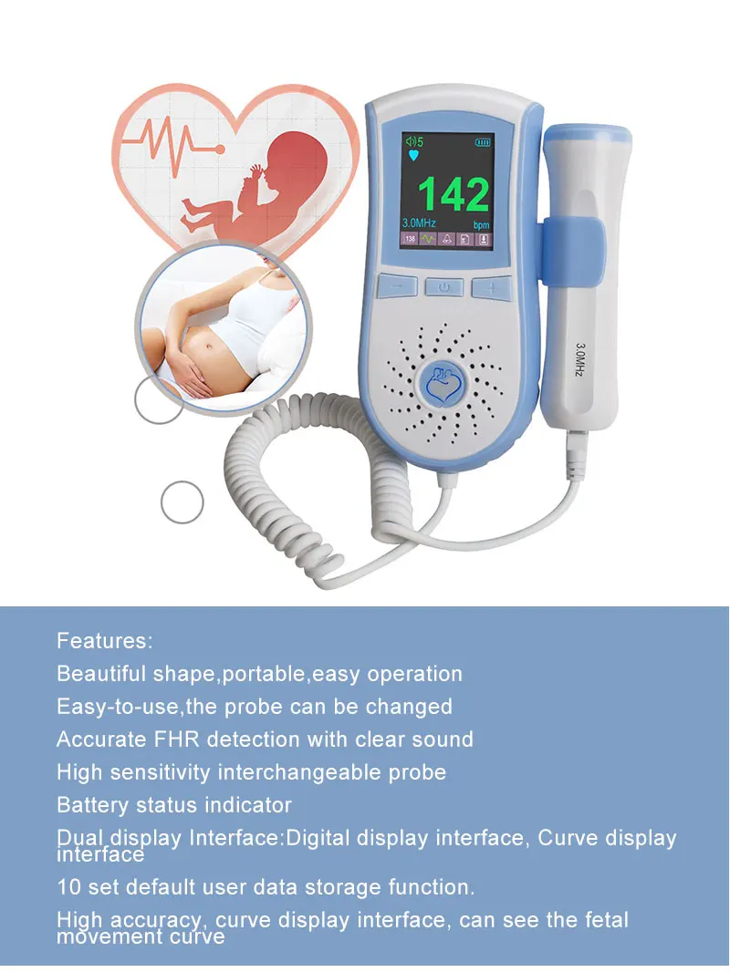Цветной ЖК-дисплей карманный фетальный допплер дородовое сердце Детское сердце монитор 3 МГц зонд двойной интерфейс дисплей
