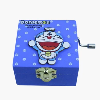 

Cartoon Blue Robot Cat Hand Shake Music Box Gifts For The New Year Wooden Crafts Kid'S Gifts Home Decoration Accessories Modern