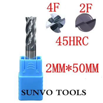

HRC45 5pcs/se CNC Cutting Tools HRC50 4 flutes 2x50MM Carbide End Mill Mold processing end 2MM End Mill Aluminum milling cutter
