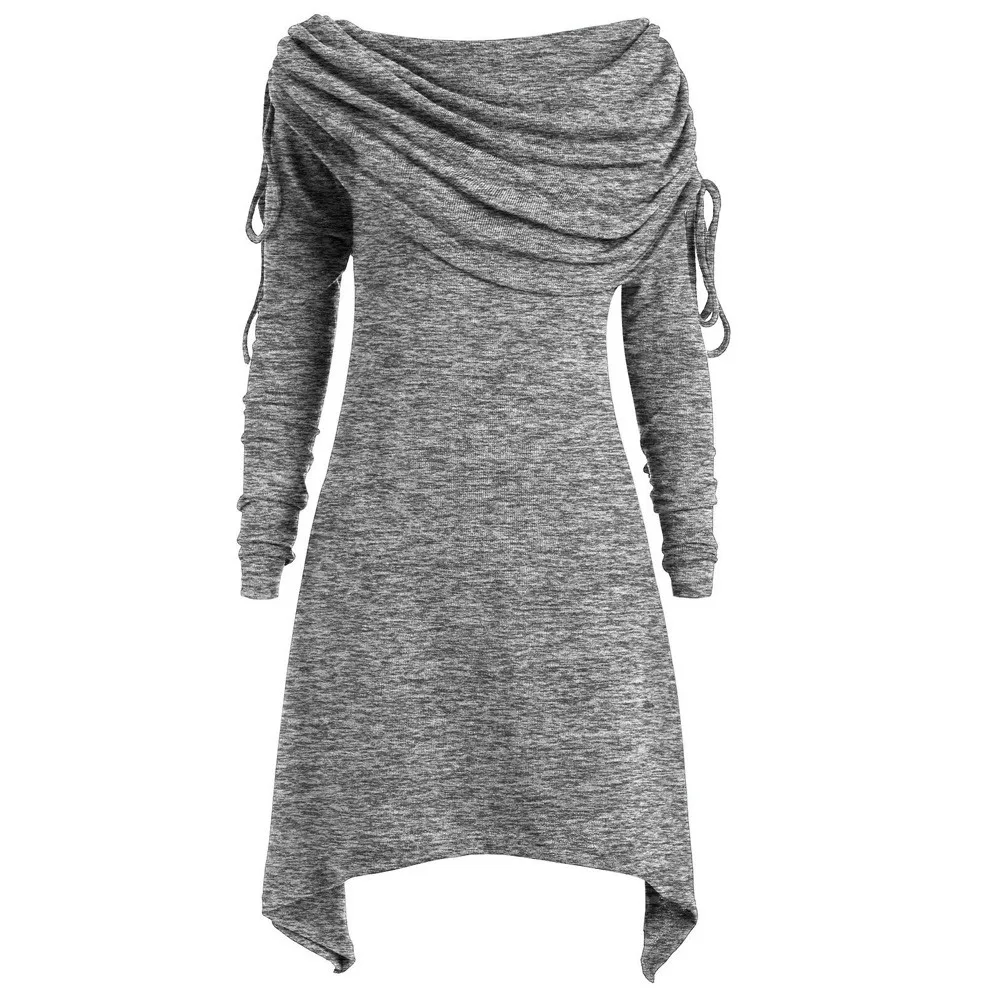 Страусиная модная женская однотонная плиссированная длинная рубашка с воротником-стойкой на талии, весенняя и осенняя длинная рубашка с длинными рукавами - Цвет: Gray