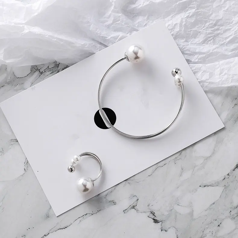 AOMU 1 шт. Корея имитация жемчуга бисер открытие регулируемый браслет металлический серебристый браслет для женщин девушки ювелирные изделия