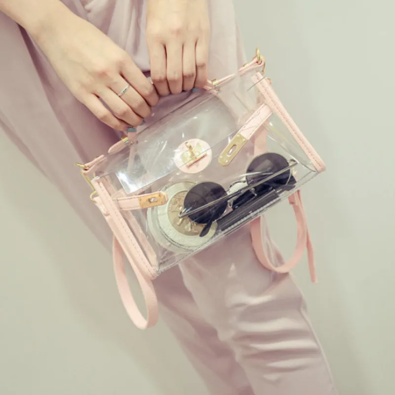 

Women Transparent Handbag High Quality Leather Messenger Bags Clear Pudding Shoulder Beach Bag 2017 Famous Brand Bolsa drop ship