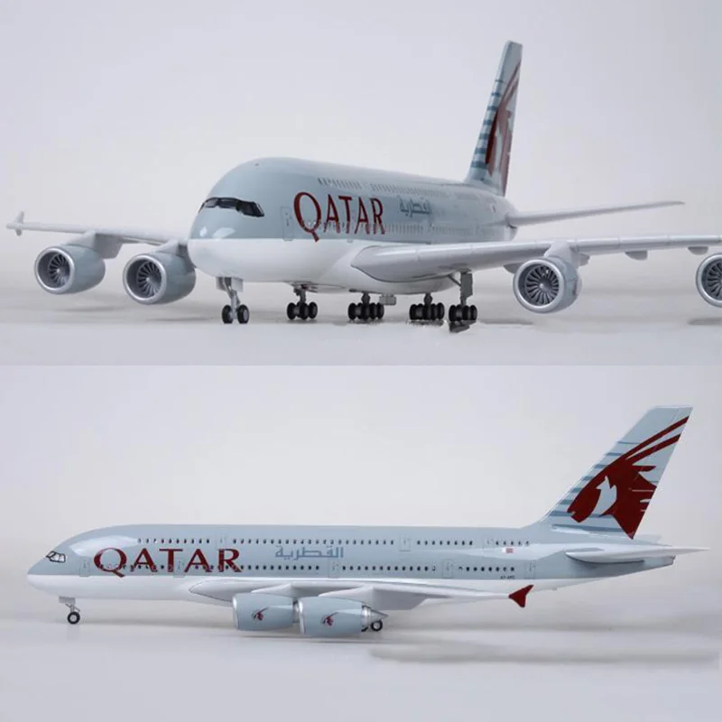 1/160 масштаб 50,5 см самолет Airbus A380 Катарская авиакомпания Модель W светильник и колесо литой пластик Смола самолет для сбора