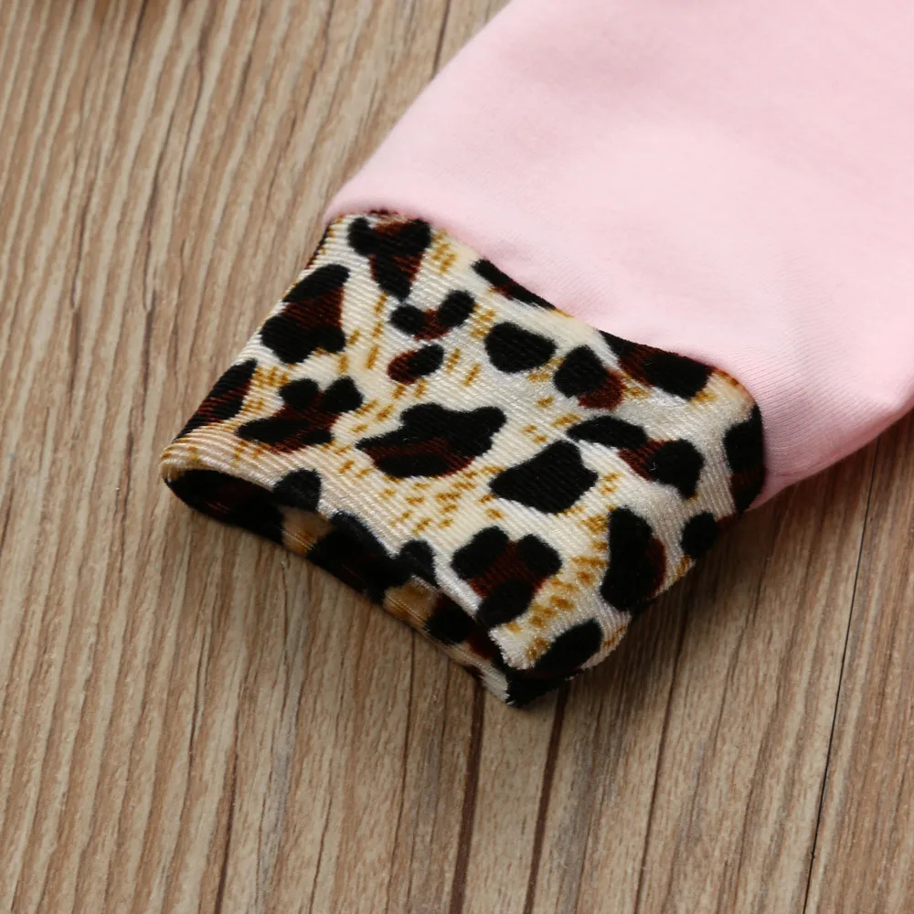 Толстовка с леопардовым принтом для новорожденных девочек+ штаны, комплект одежды, детская одежда