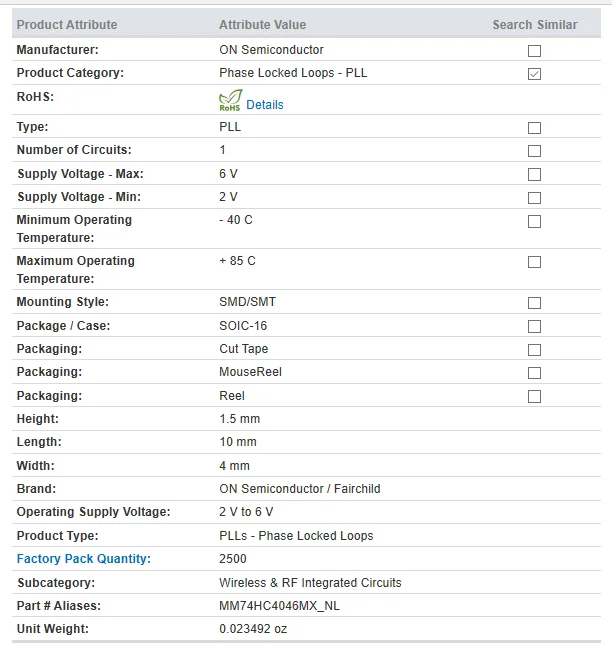 MM74HC4046MX трафаретная печать: импорт часов/секундомерная микросхема MM74HC4046