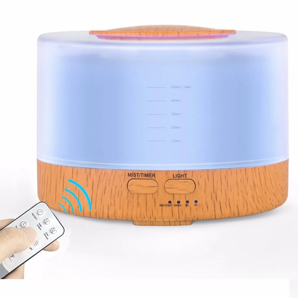 

Air Humidifier Essential 500 ML Oil Diffuser Ultrasonic Air Humidifier With 4 Timer Settings 7 Color Changing LED Humidifier