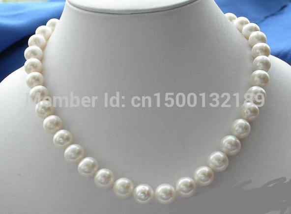 

j00472 NATURAL 17" 12mm WHITE ROUND FW CULTURED PEARL NECKLACE AAA