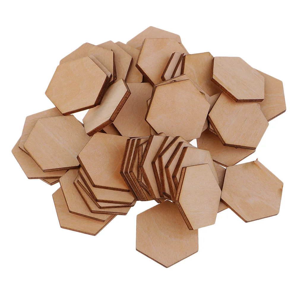 50/100/200pcs Wooden Hexagon Shapes MDF Cutouts Blank Embellishments Craft for DIY Scrapbooking Card Making Decoration Ornaments