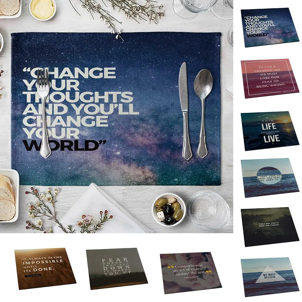 

2018 Christmas Decoration Fashion Motto Linen Placemat Heat Insulated Bowl Dish Mat Dining Table Decor Drop Shipping