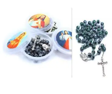 Католические Четки Молитва ожерелье бусины религиозное Драгоценное Ожерелье в форме Креста - Цвет: Green belt box