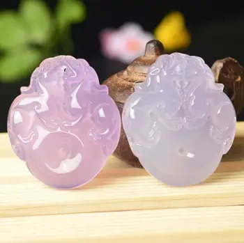 

Light purple chalcedony pendant natural violet double eyes cb48#