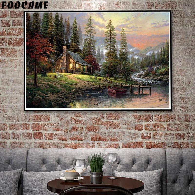 FOOCAME Thomas Kinkade горы природа пейзаж живопись плакат искусство печать украшение из шелка настенные картины для гостиной домашний декор