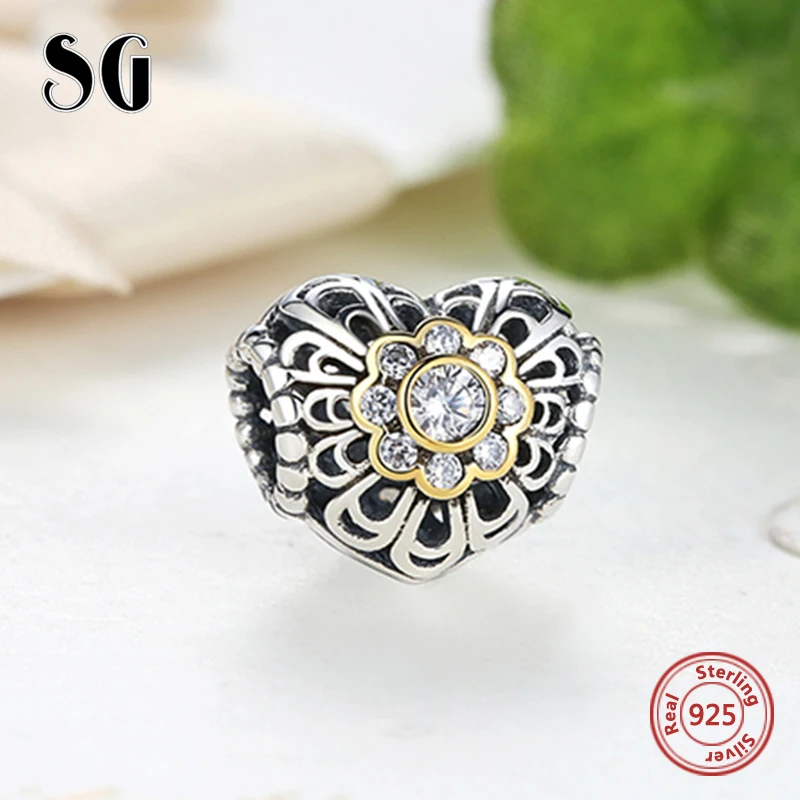 

Fit pandora charm Bracelet Silver 925 Original Crystal Zircon Love Hearts diy beads crafts Antique Jewelry making women Gifts