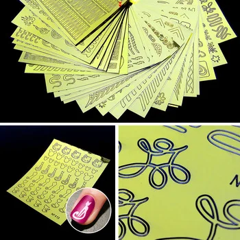 24 Sheets Gold Nail Vinyls Sticker Nail Art Hollow Decals Stencils Guide New DIY Adhesive Glue Nails Art Accessories