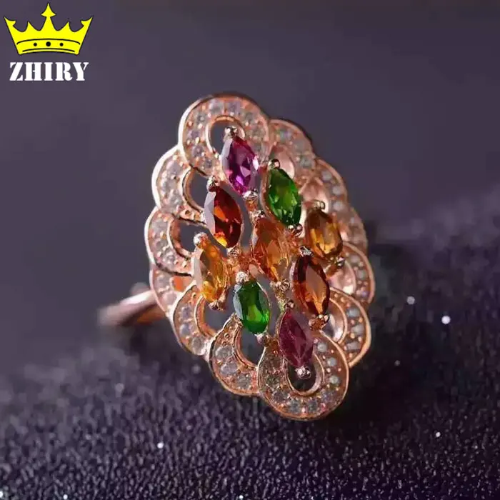 

Natural Tourmaline ring Multicolored Genuine solid 925 sterling silver gems jewelry Birthstone rings