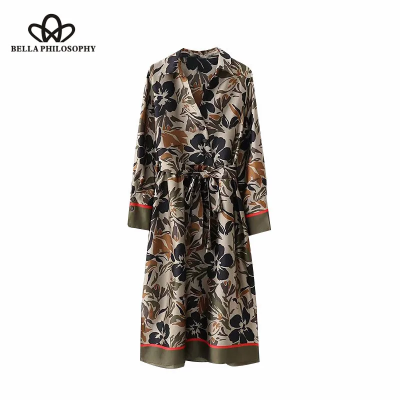 Wonder 2018 new Vintage Floral Print Sashes Pleated Midi Dress Lapel Collar Side Vents Ladies Dresses Casual Vestidos Mujer
