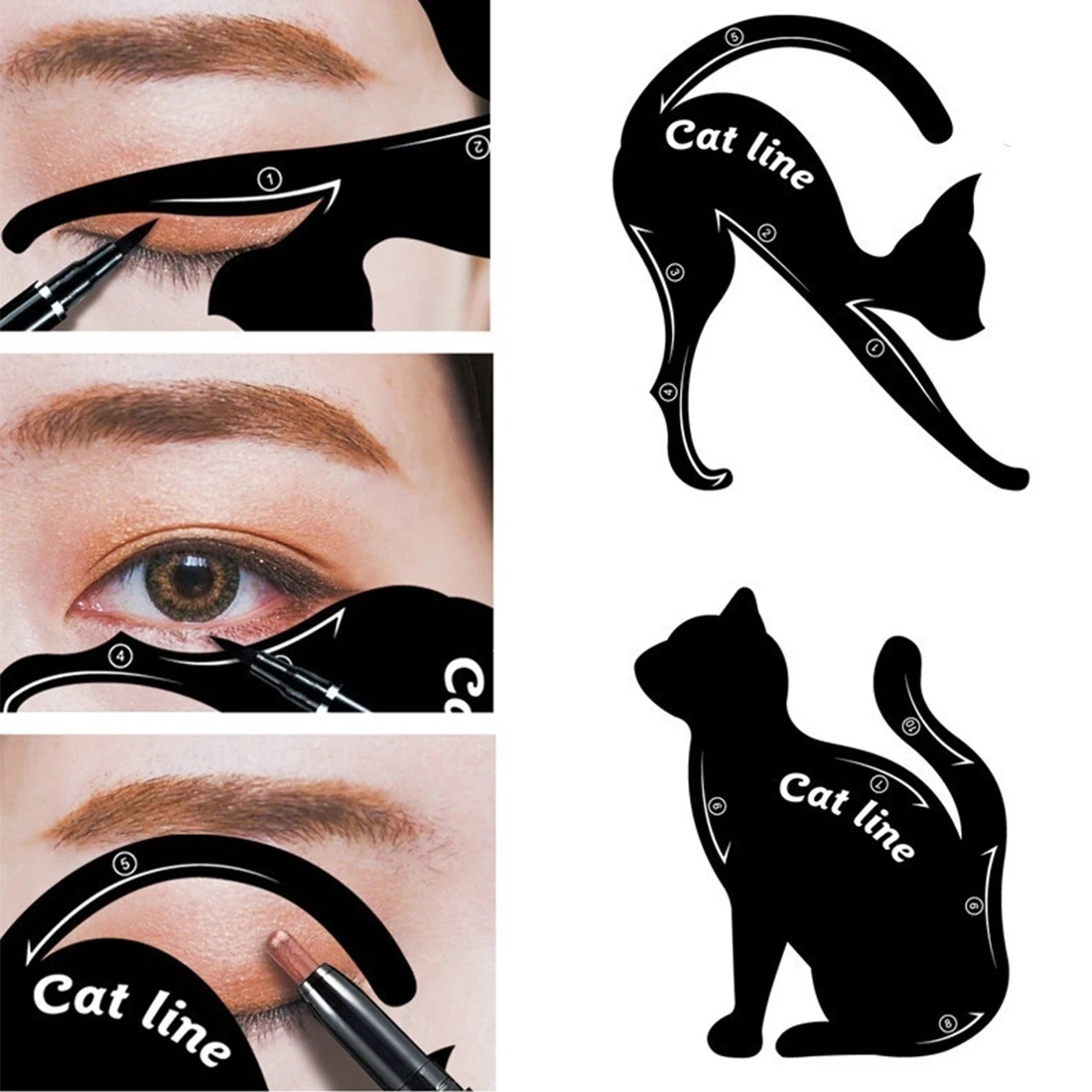 2 PCS Women Cat Line Eyeliner Stencils Pro Eye Template Shaper Model Easy to Makeup Tool