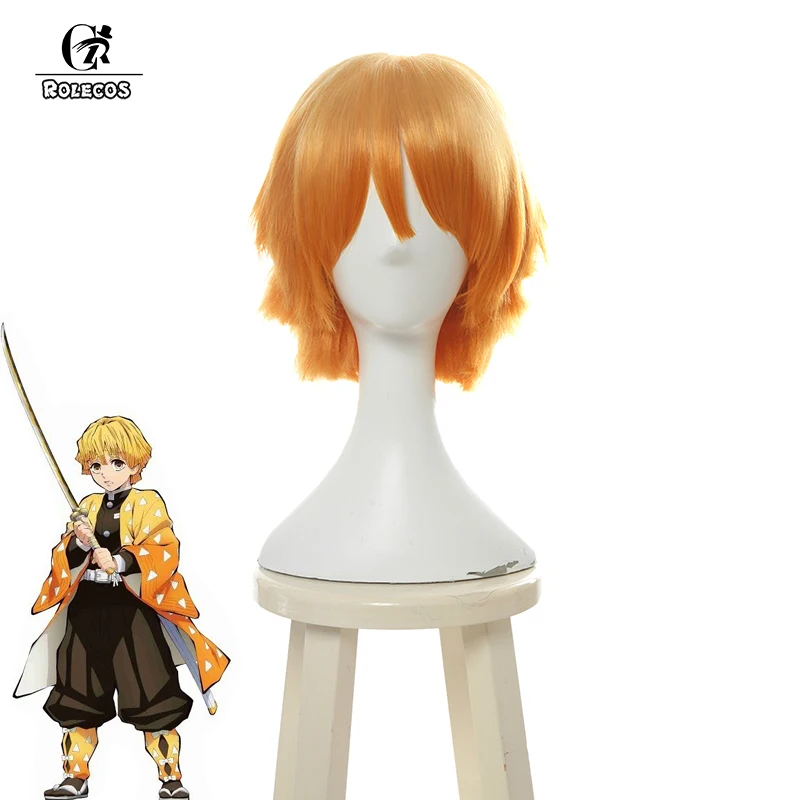 

ROLECOS Anime Kimetsu no Yaiba Cosplay Hair Zenitsu Agatsuma Cosplay Short 30cm Demon Slayer Heat Resistant Synthetic Hair