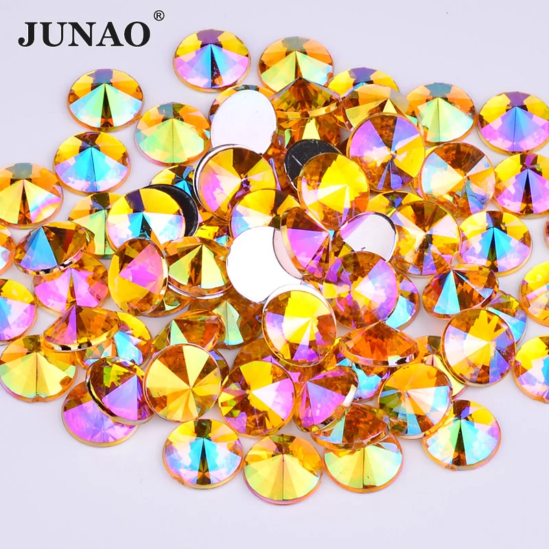 

JUNAO 4 5 6 10 mm Gold AB Crystals Acrylic Flatback Rhinestones Round Nail Art Stones Non Hotfix Strass Crystal Rivoli Beads