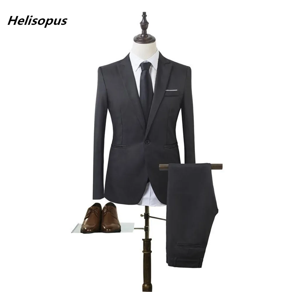 

Helisopus Business Leisure Suit Men High Quality Fashion Men Suit Jacket and Pant Wedding Groom Suits Asian size