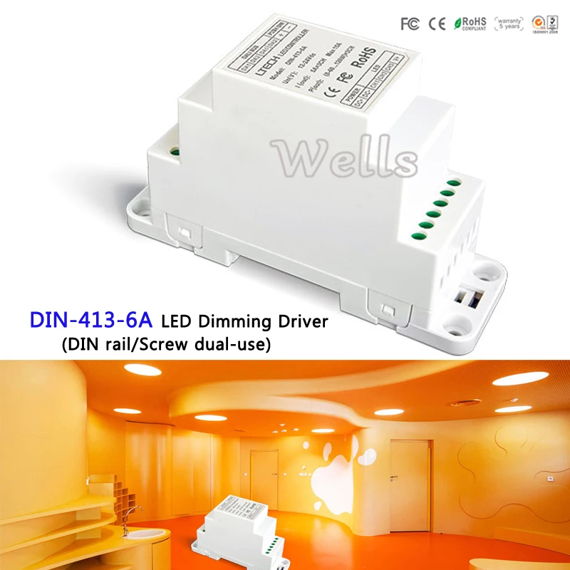 

DIN-413-6A CV DALI Dimming Driver(DIN rail/Screw dual-use);DC12V-24V input;6A*3CH MAX 18A output for led light