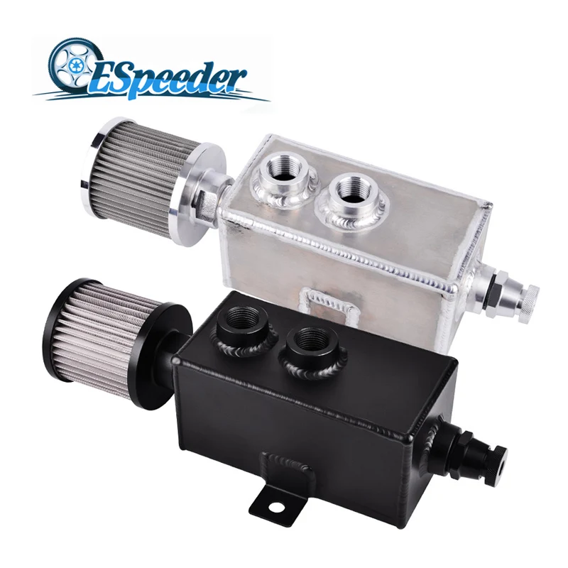 

ESPEEDER Universal 2L Aluminum Oil Catch Can Reservoir Tank Breather Oil Tank Fuel Tank With Oil Filter AN10 Fitting