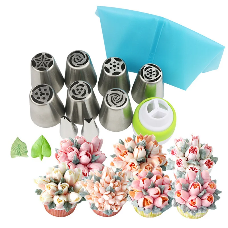 

11PCS Stainless Steel Cake Nozzles Russian Tulip Icing Piping Cake Cream Nozzles Pastry Bag Confectionery Decoration Tool