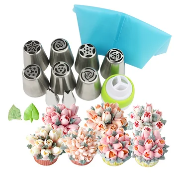 

11PCS Stainless Steel Cake Nozzles Russian Tulip Icing Piping Cake Cream Nozzles Pastry Bag Confectionery Decoration Tool