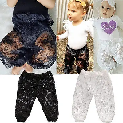 Летние кружевные прозрачные свободные милые белые черные кружевные штаны для маленьких девочек длинные штаны для отдыха для детей 0-24 месяцев