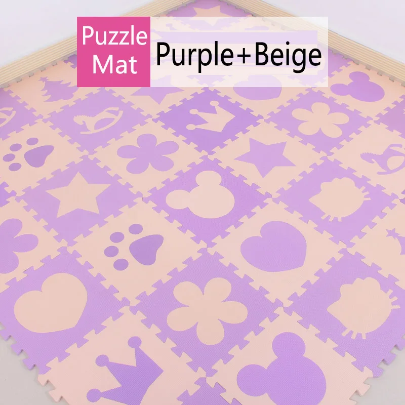 Meitoku детская пена Играть напольный коврик пазл, 18 или 36 шт Блокировка упражнений тренажерный зал Ковер Защитная плитка для детей(свободный край - Цвет: Purple and Beige