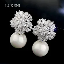 LUKENI Дизайн романтическая роза/белый/Champagne gold Цвет кубический циркон жемчужный цветок серьги для женщин Модные украшения