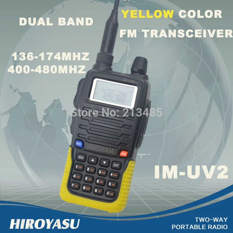 HIROYASU желтый цвет IM-UV2 136-174 МГц и UHF400-480MHz двухдиапазонный 5 Вт/3 Вт 128CH FM 65-108 МГц портативный двухсторонний радиоприемник FM приемопередатчик