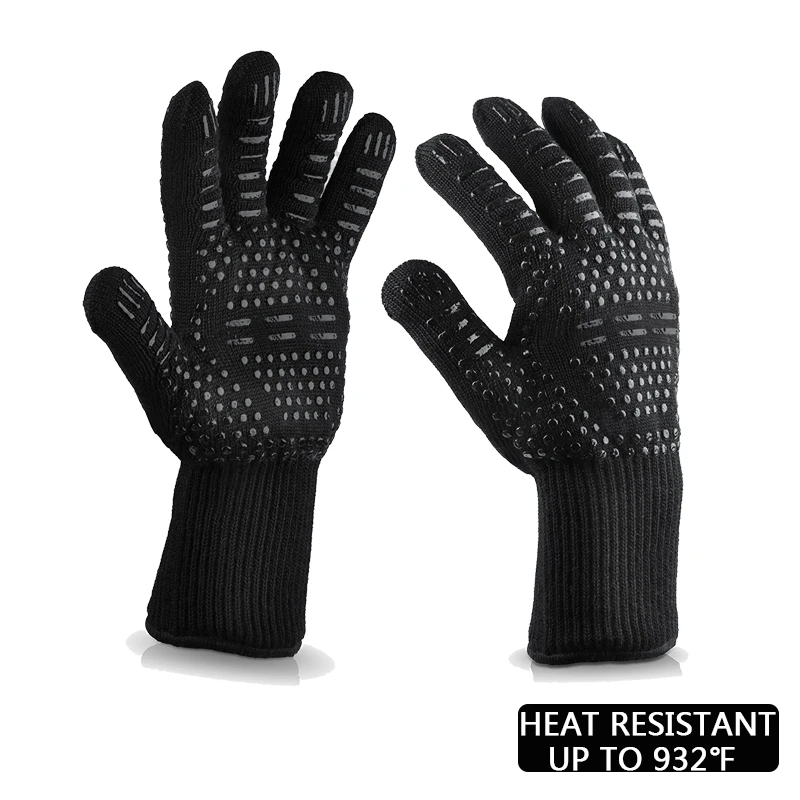 Extreme Heat Resistance BBQ Gloves for Cooking Baking Grilling Oven Mitts BBQ Gloves Pair Red/Black