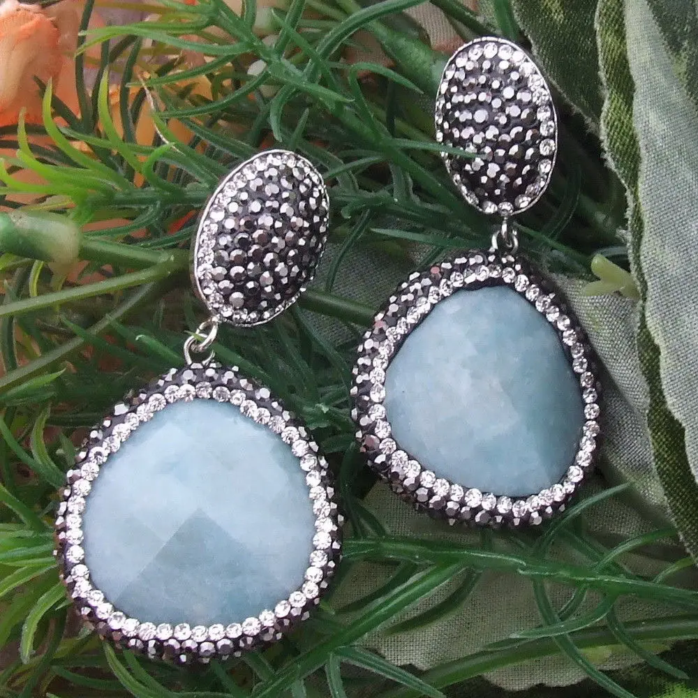 

AB022813 27x28MM Amazonte Blue Stone Earrings