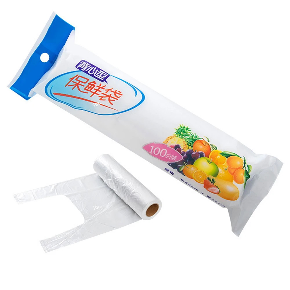

100 Pcs Dropship Transparent Fresh Plastic Bags Food Storage Protector with Handle