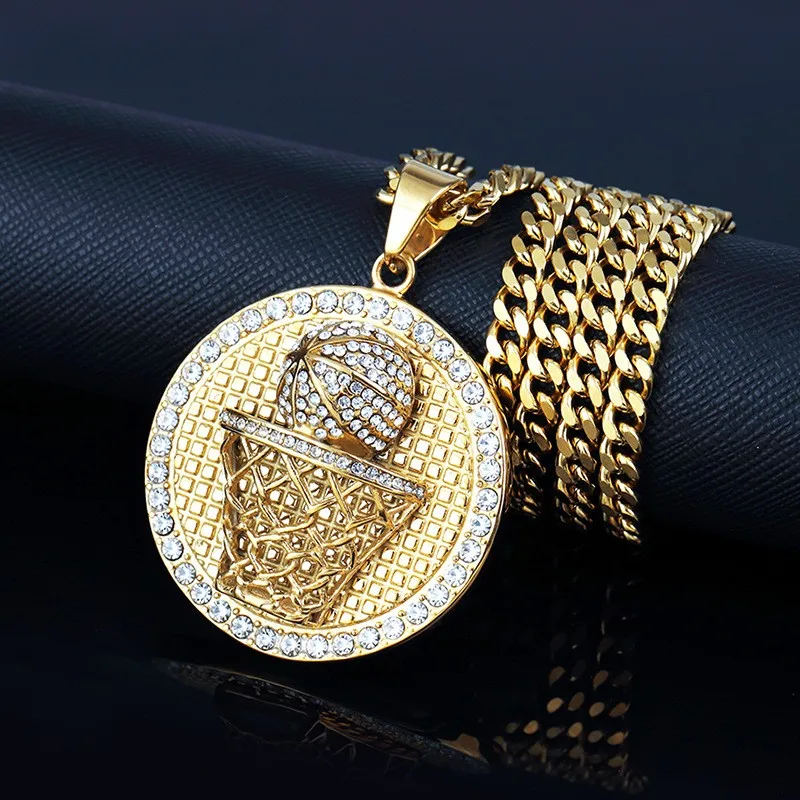 Rhinestone Round Basketball Pendant 