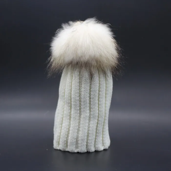 Детская зимняя шапка для девочек для детей настоящий помпон из меха енота шапочки вязаные вязанные шапочки Skullies