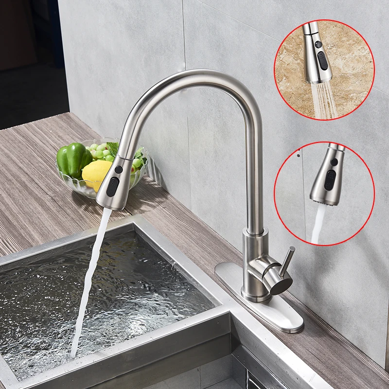 Brushed Nickel Touch Smart Sensor Kitchen Faucet Pull Down ...
