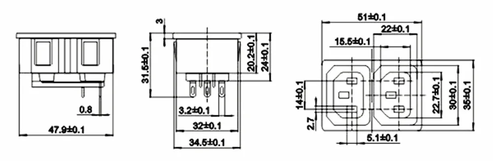 AC Мощность 2 Позиции IEC320 C13 промышленная розетка IEC 320 C13 Мощность розетка две пары C13 электрической розетки 10 шт./лот
